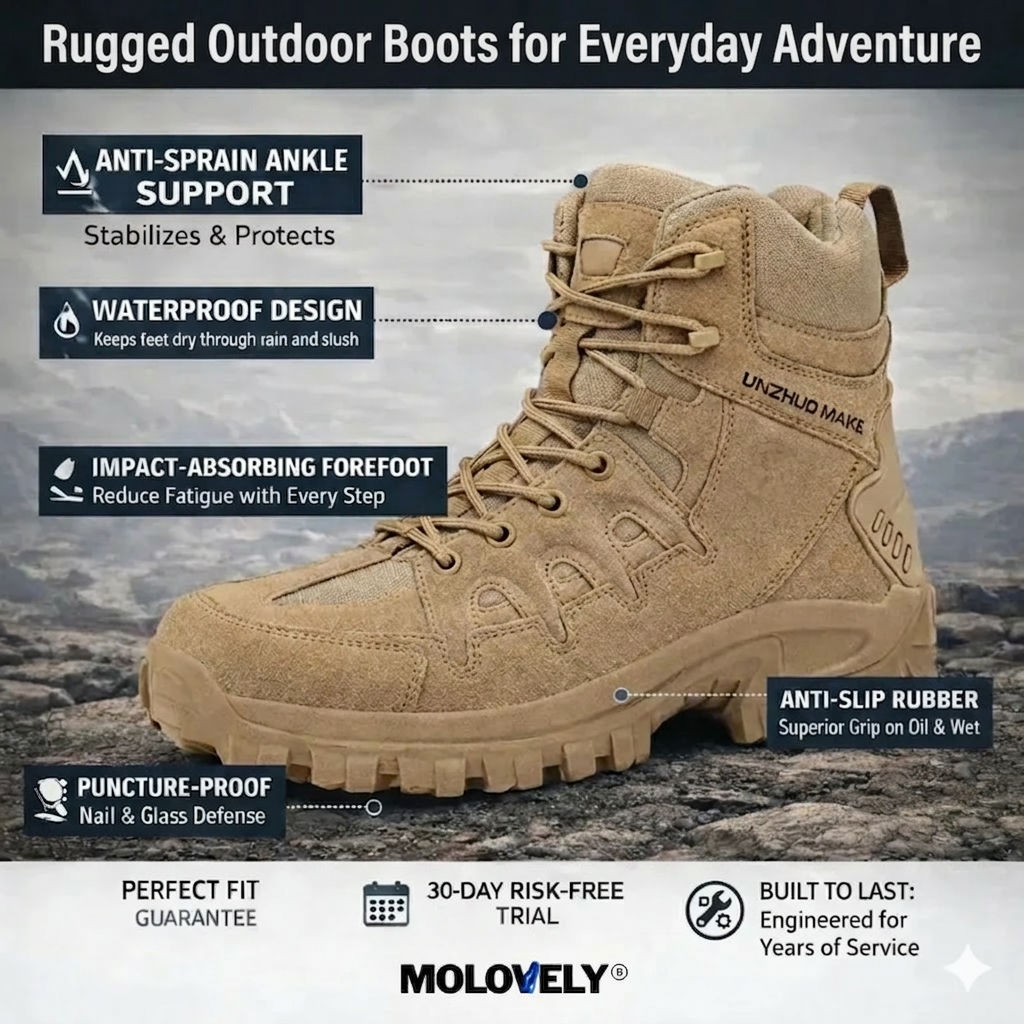 Molodoy®️ Mens Orthopedic Support Anti-Puncture Work Boots Waterproof Anti-Sprain Hiking Boots (🎁Free Socks Giveaway🧦)